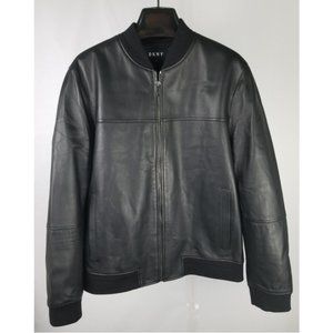 DKNY Men's Genuine Leather Bomber Jacket - Size M